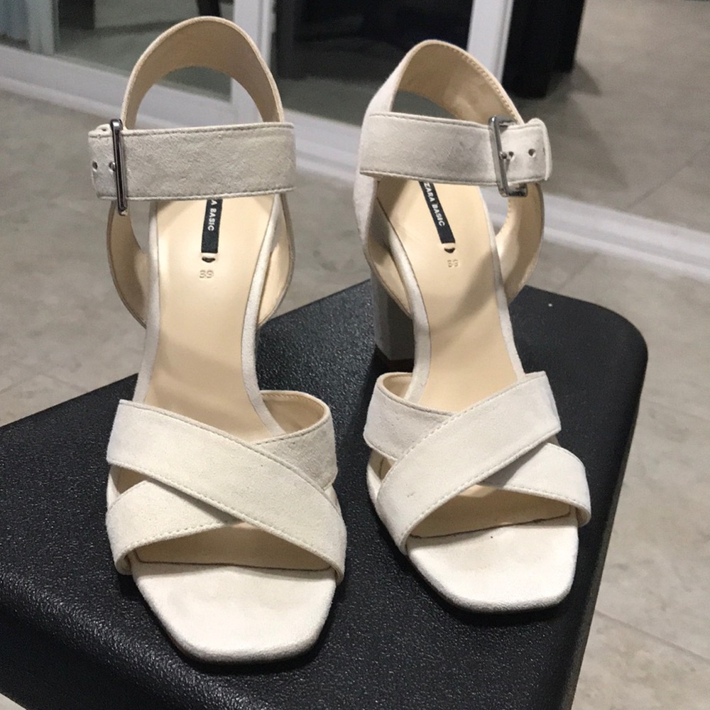 Zara White Sandal Heels